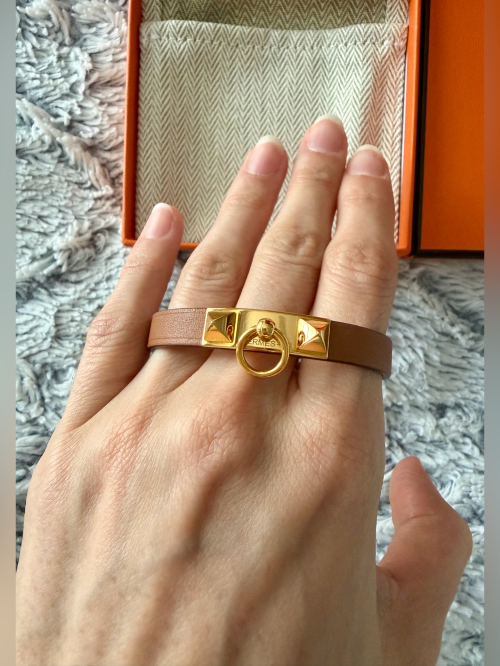 Hermes Brown Leather Collier De Chien Bracelet With Gold Hardware